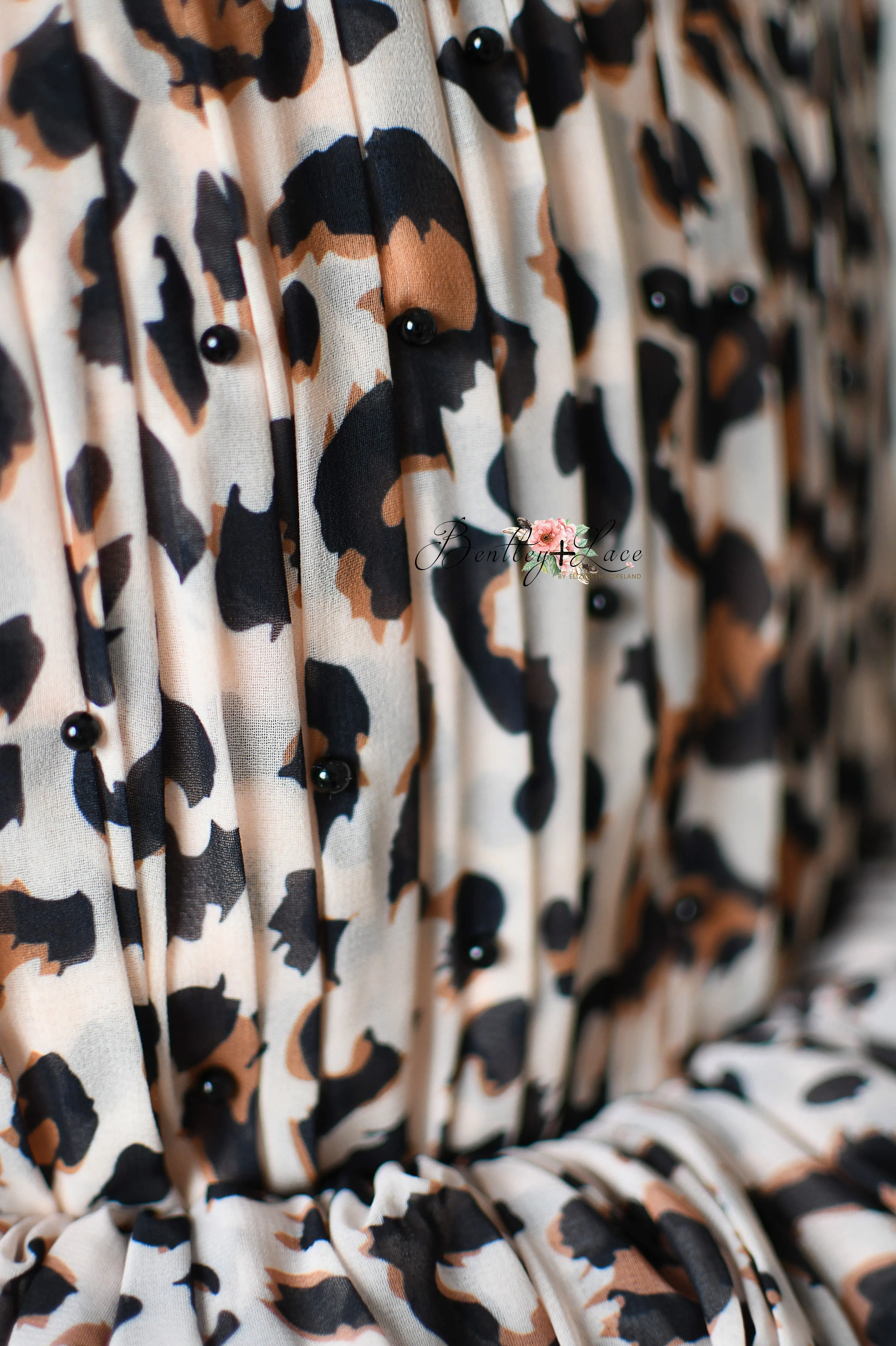 "Wild Whimsy"- Leopard Print Petal-Length Dress with Removable Puff Sleeves (6-8 Years)