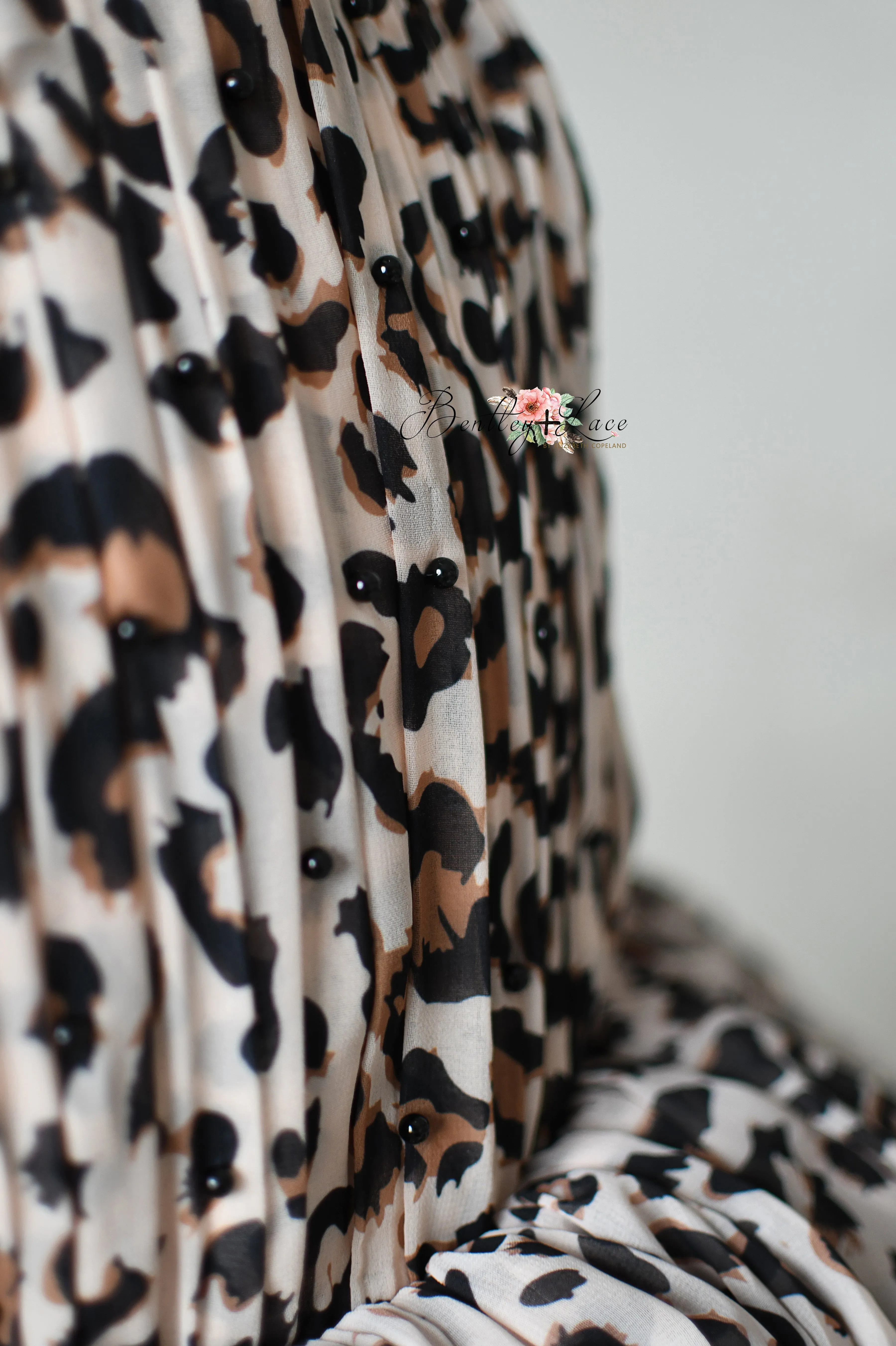 "Wild Whimsy"- Leopard Print Petal-Length Dress with Removable Puff Sleeves (6-8 Years)