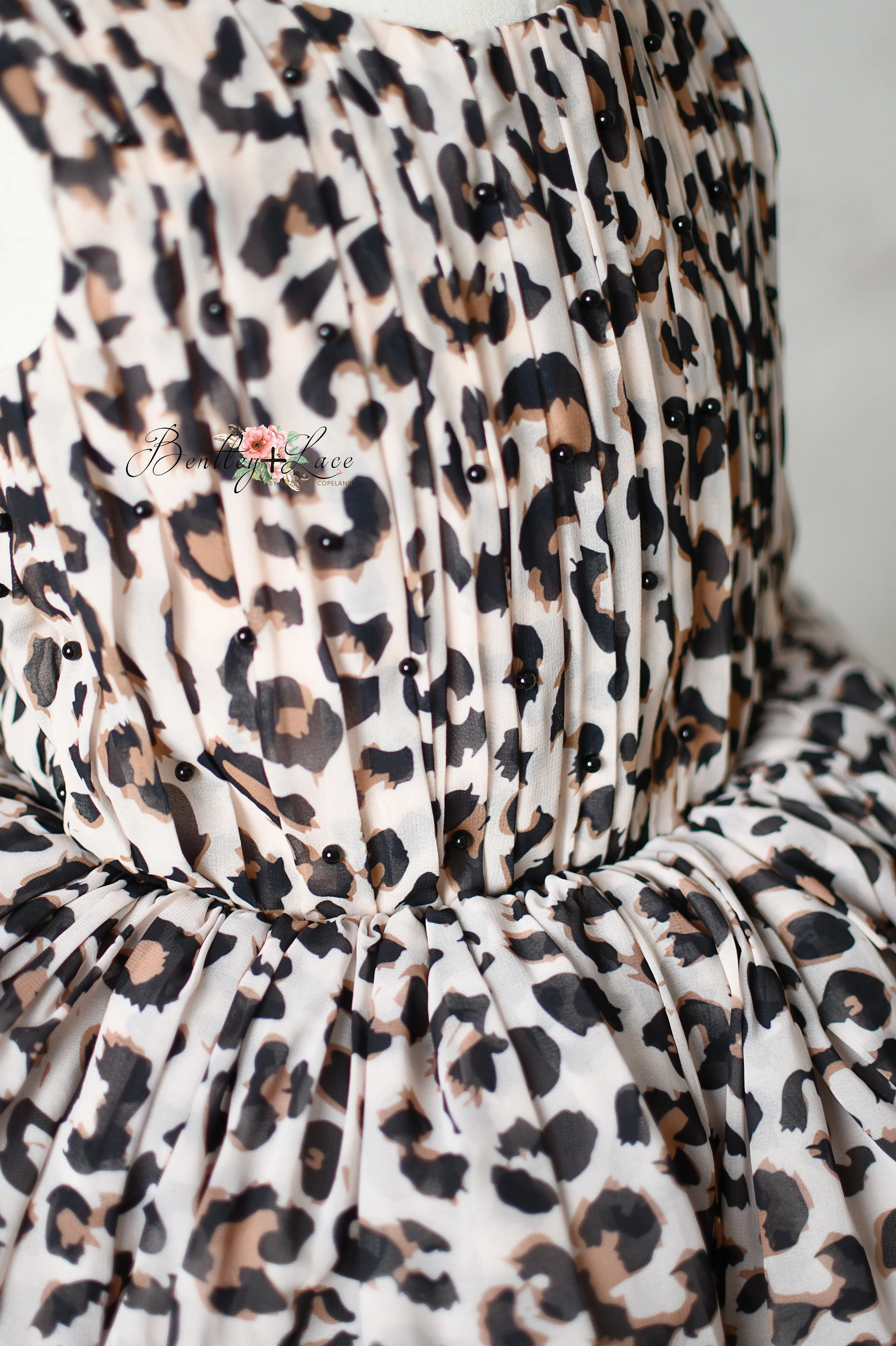 "Wild Whimsy"- Leopard Print Petal-Length Dress with Removable Puff Sleeves (6-8 Years)