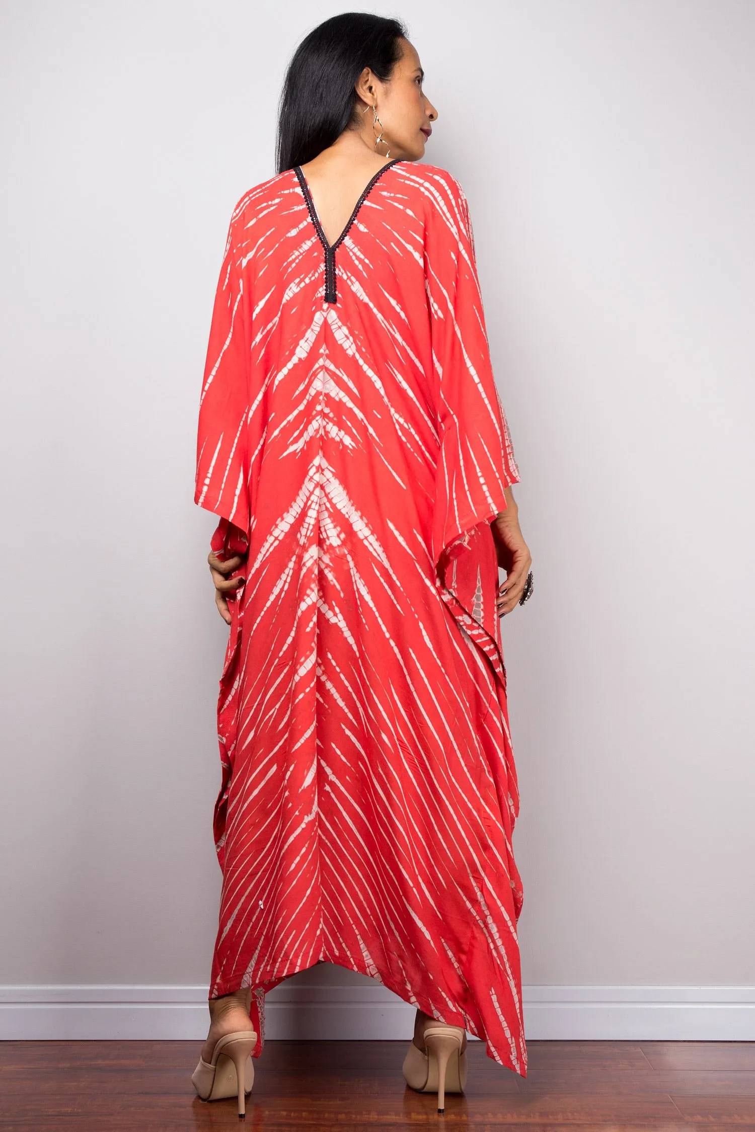 Red Cotton kaftan, Tie dye dress, resort beachwear caftan, Summer kaftan