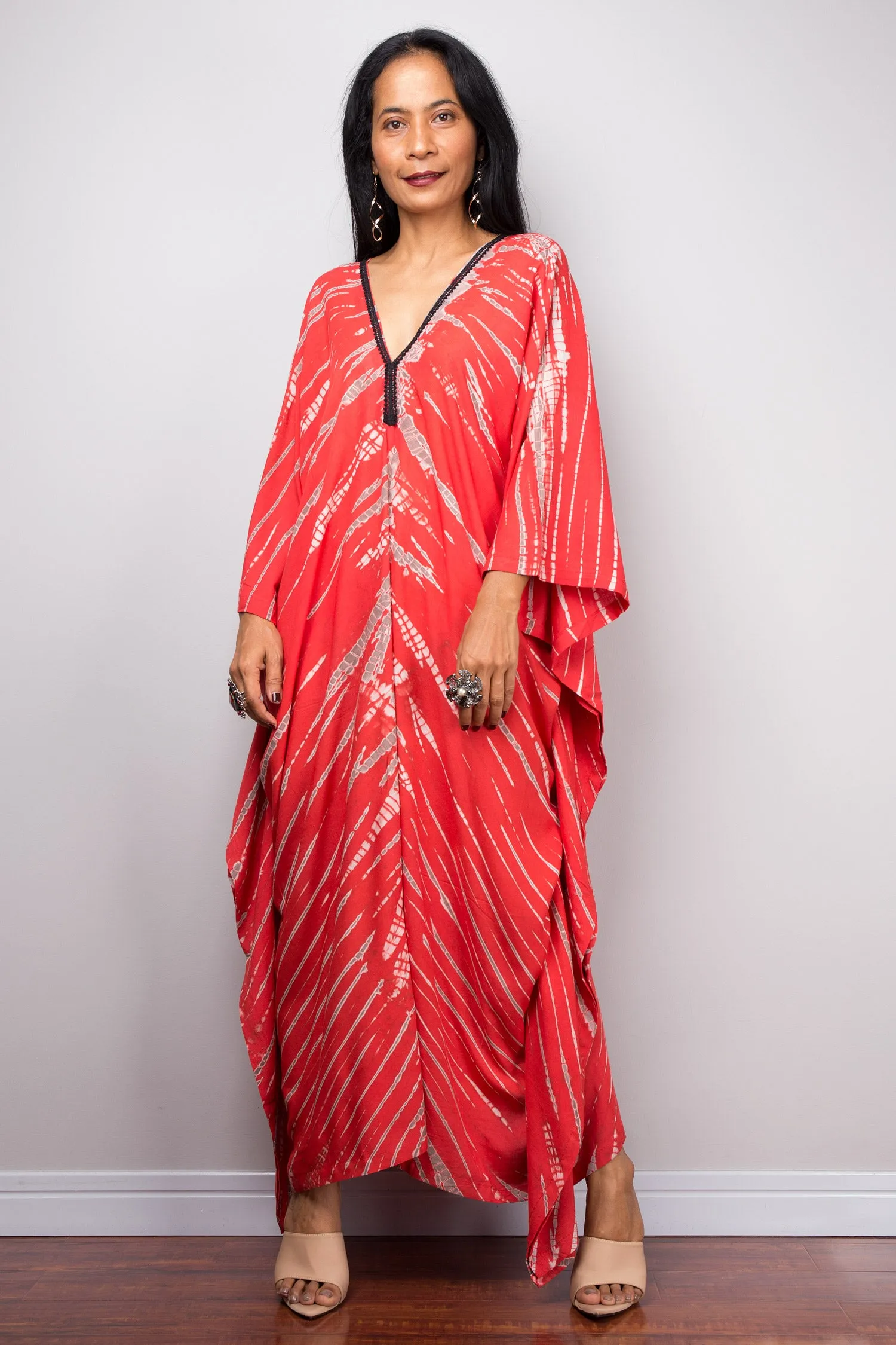 Red Cotton kaftan, Tie dye dress, resort beachwear caftan, Summer kaftan