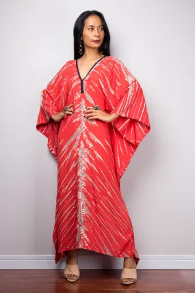 Red Cotton kaftan, Tie dye dress, resort beachwear caftan, Summer kaftan