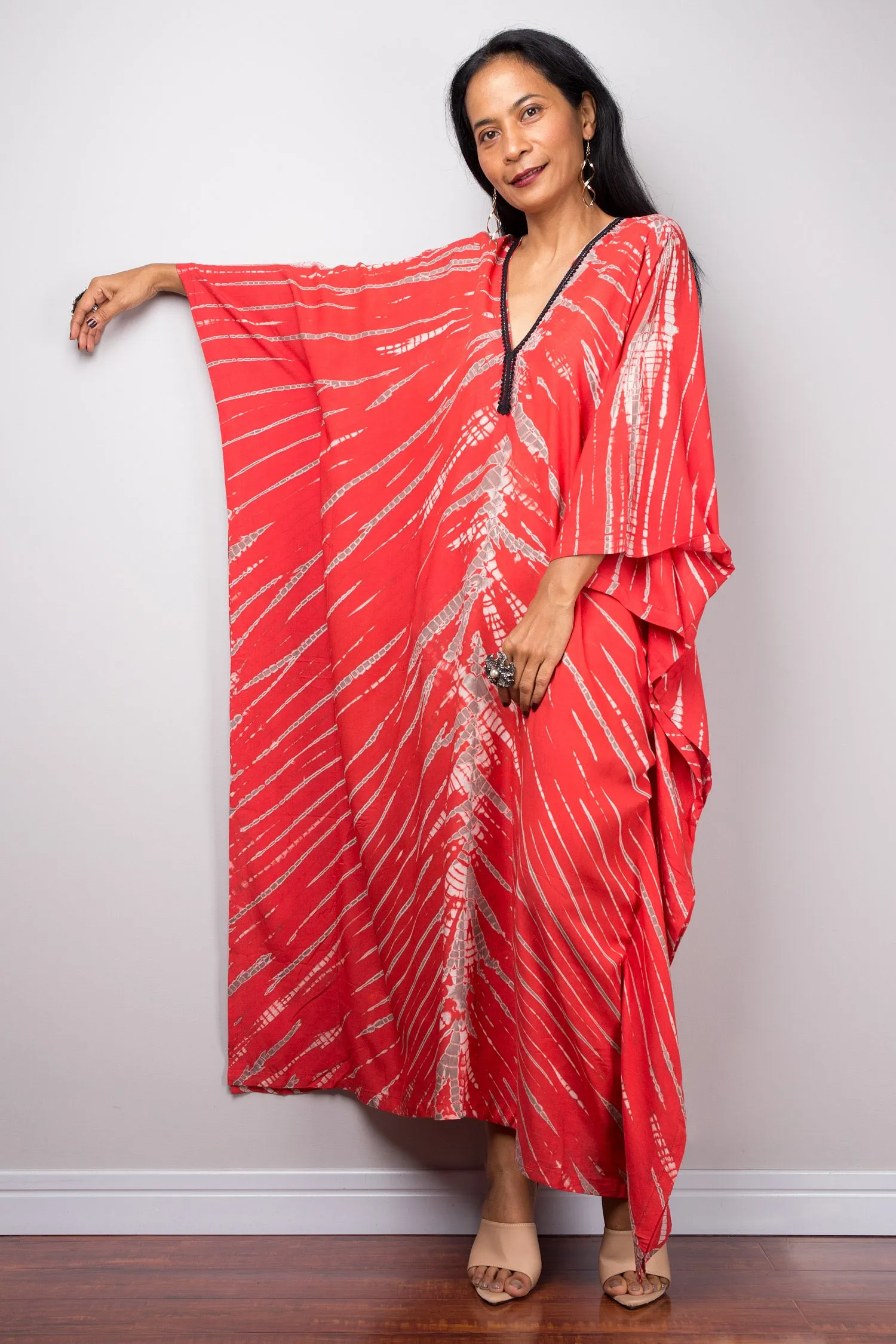 Red Cotton kaftan, Tie dye dress, resort beachwear caftan, Summer kaftan