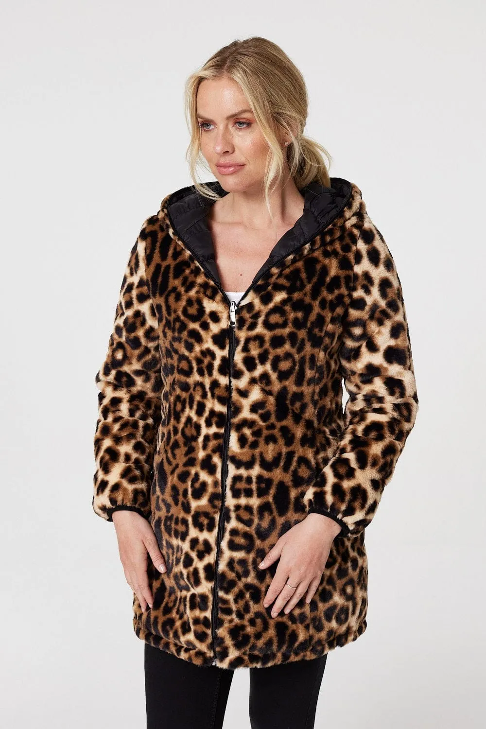 Reversible Leopard Faux Fur Puffer