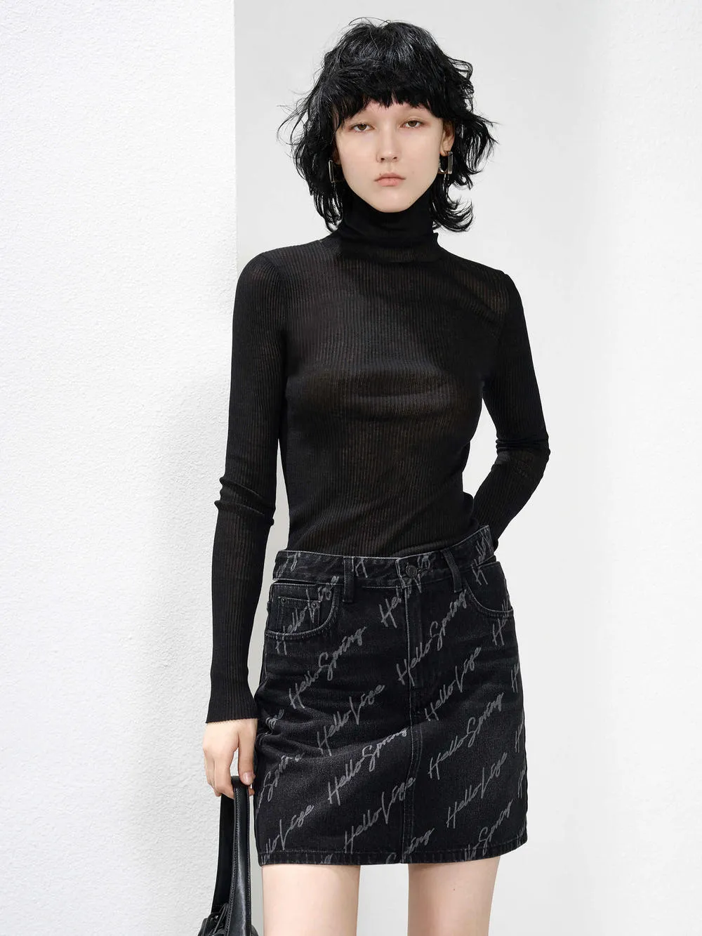 Ribbed Turtleneck Top