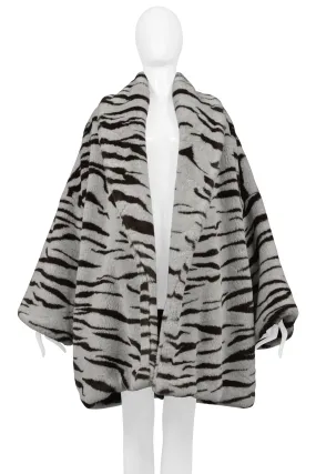 RIFAT OZBEK SILVER AND BLACK TIGER FAUX FUR COAT 1990S