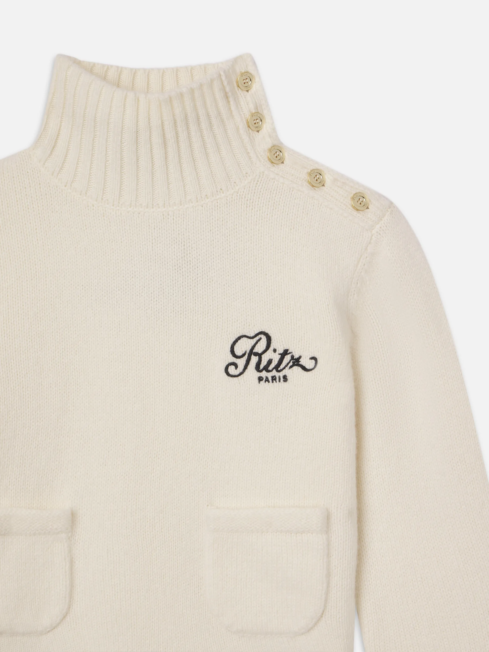 Ritz Button Detail Sweater -- Cream