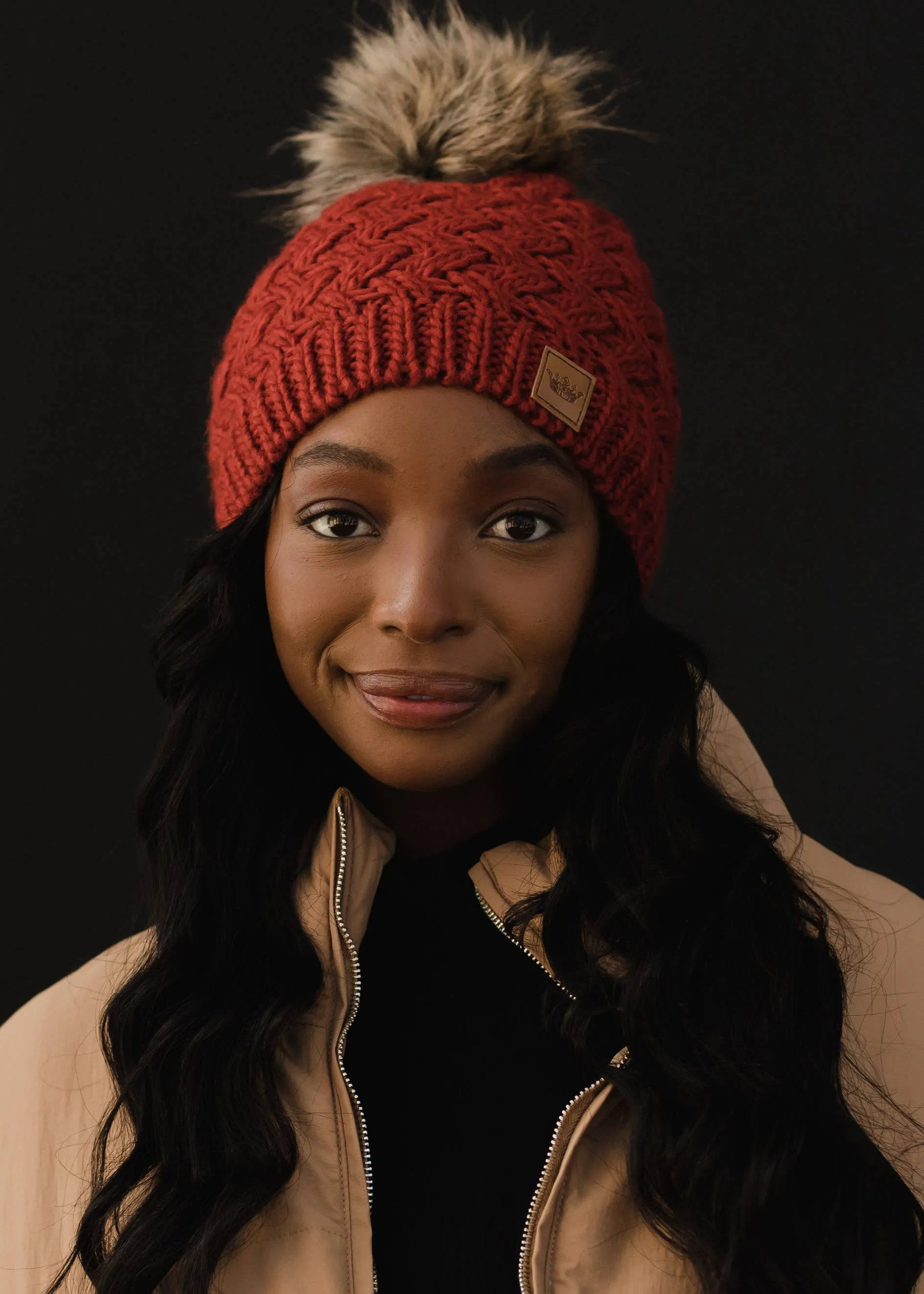 Rust Knit Pom Hat