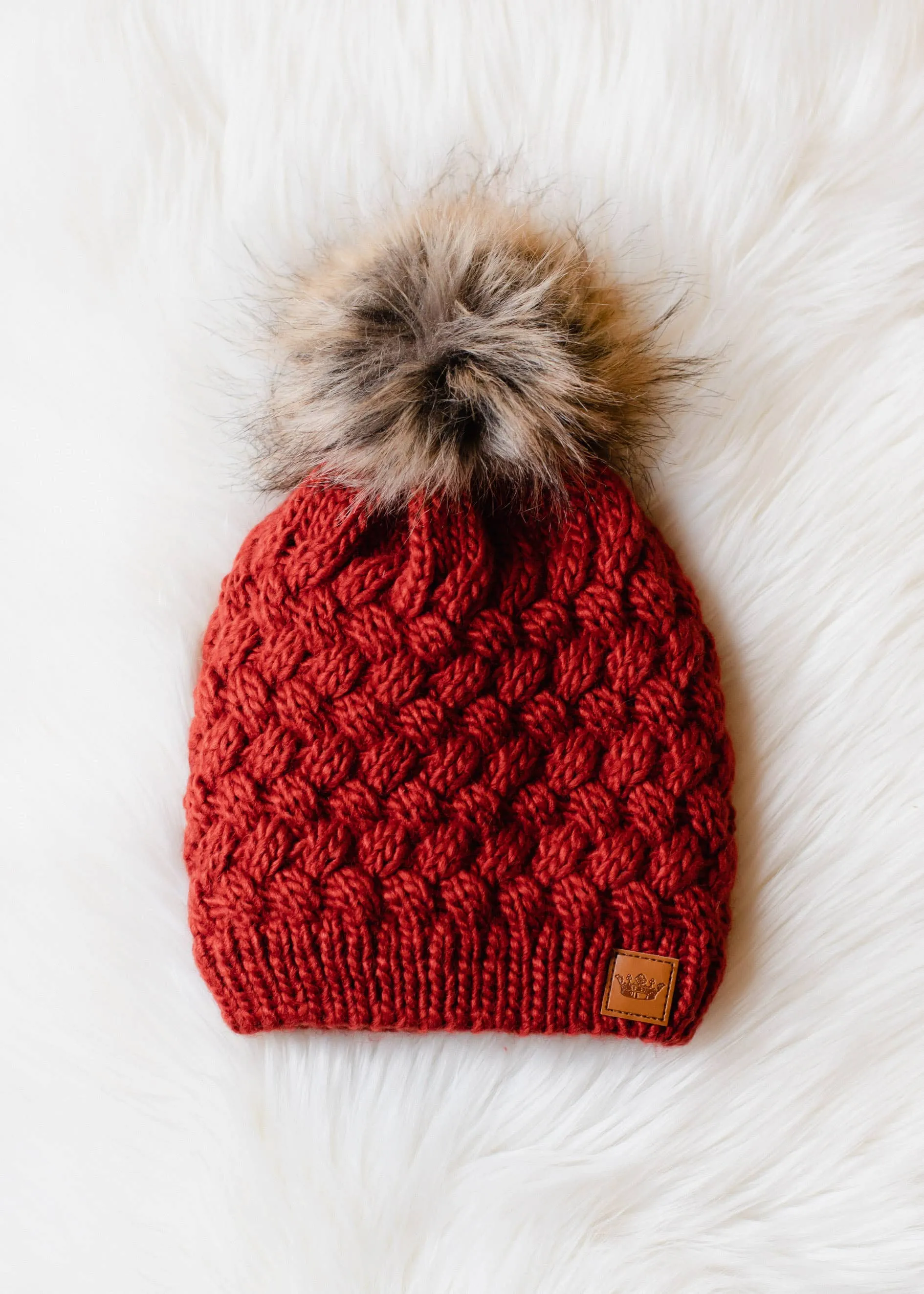 Rust Knit Pom Hat