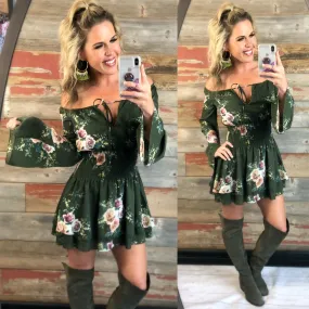 Save it for Another Time Floral Dress: Olive