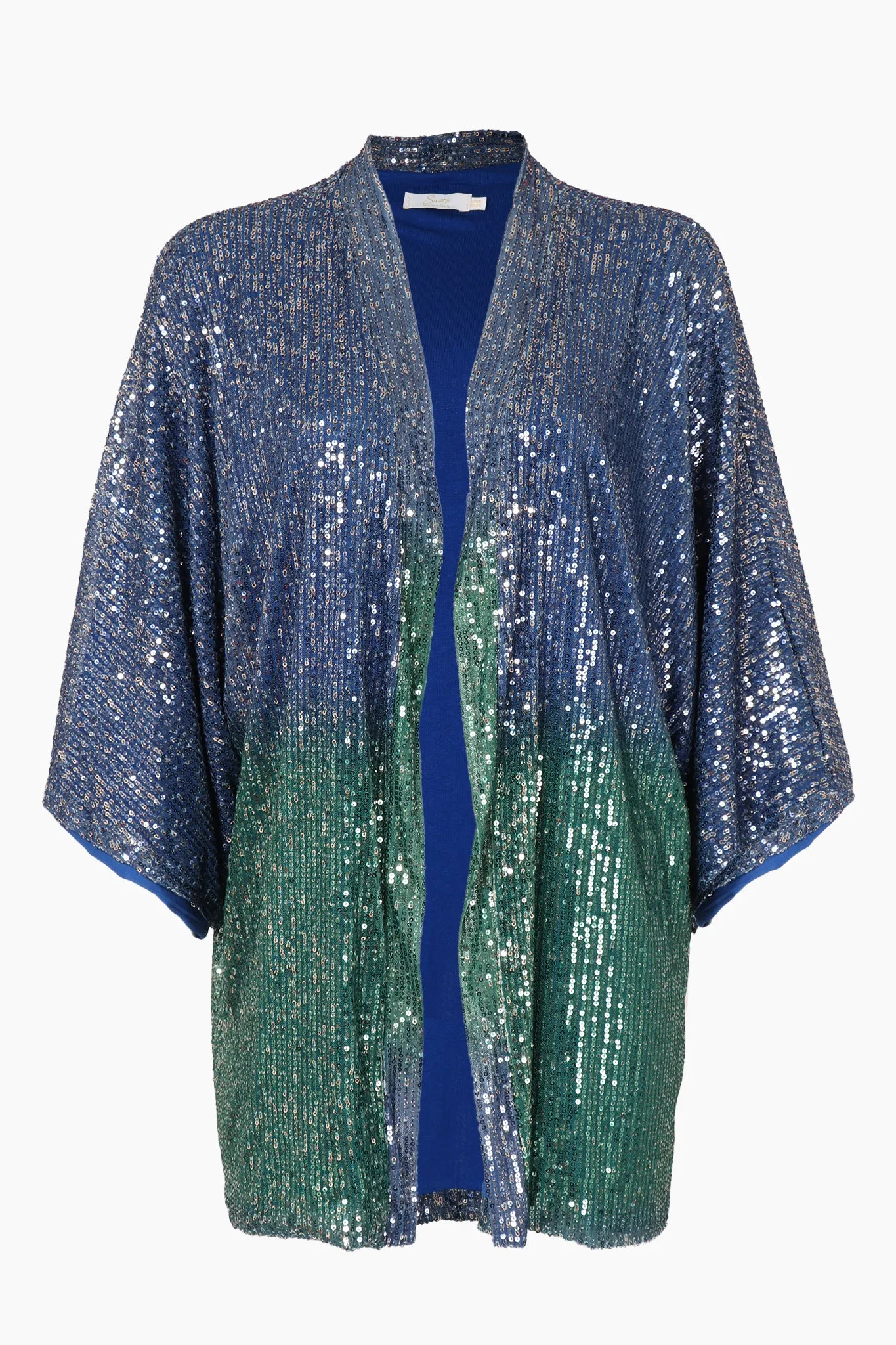 Short Sequin Kimono in Blue Green Ombre