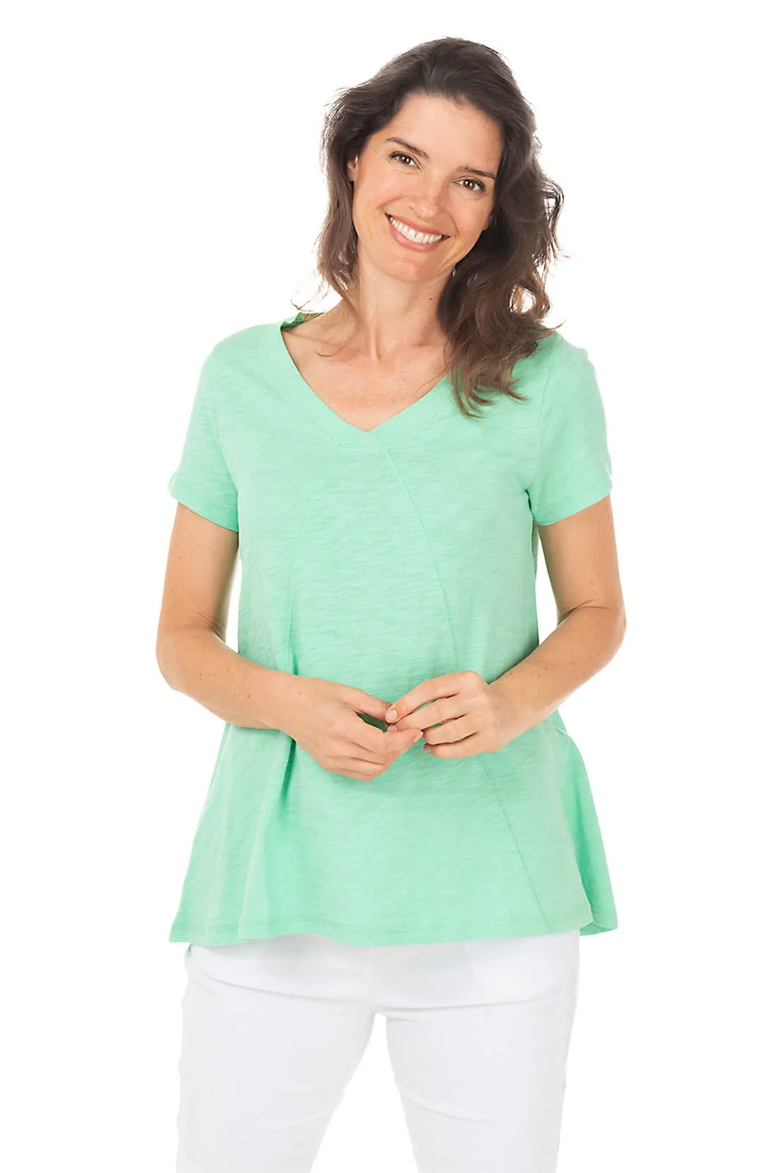 Slub-Knit Short Sleeve Seamed Tunic