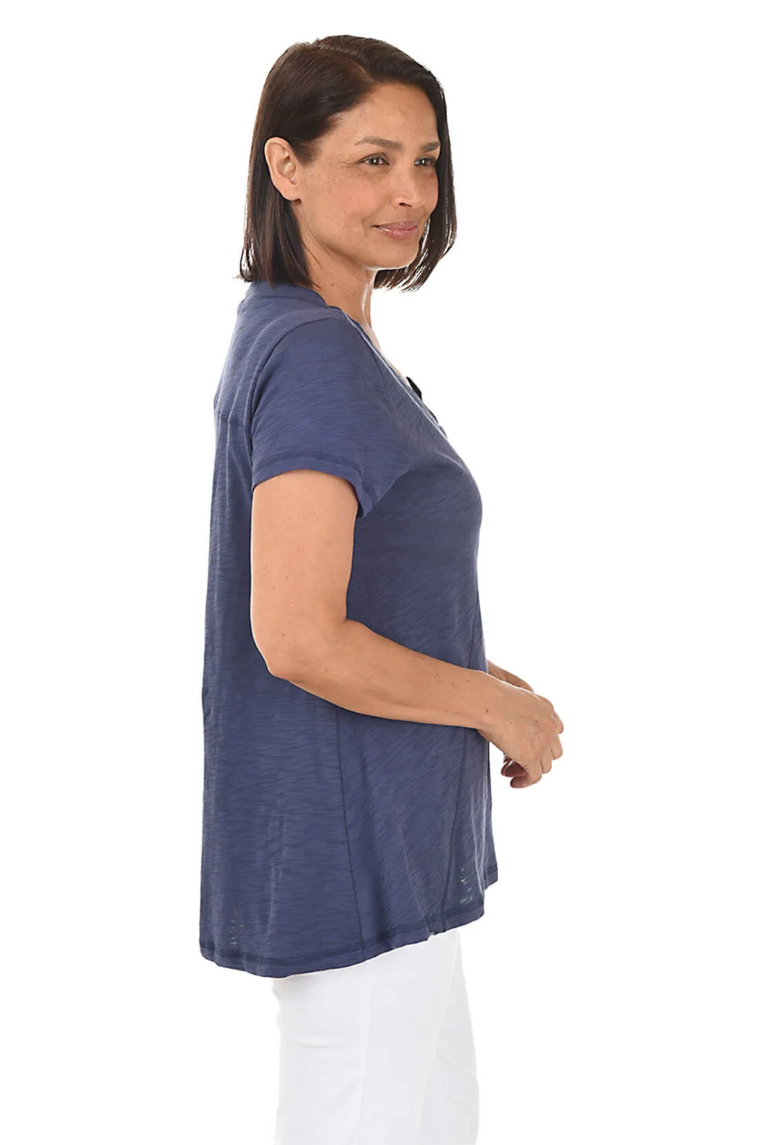 Slub-Knit Short Sleeve Seamed Tunic