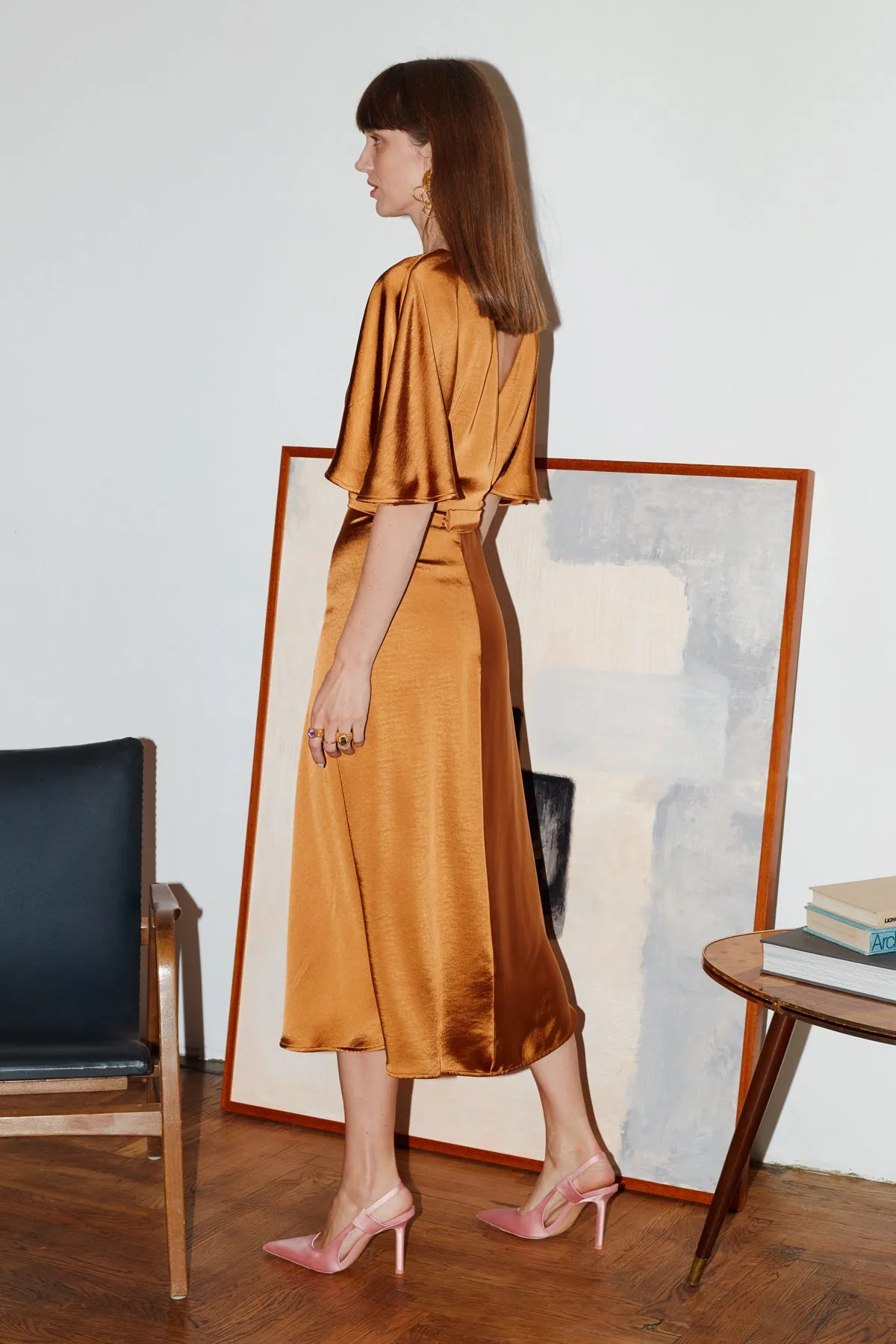 SONYA brown midi dress with butterfly sleeves