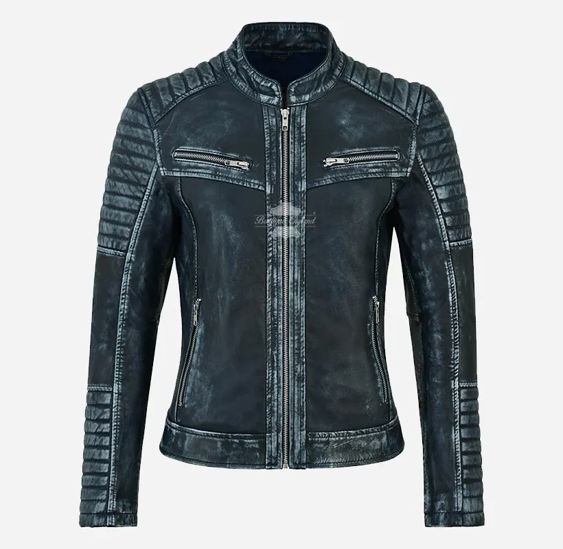 SPEEDSTER Ladies Leather Biker Jacket Vintage Waxed Racer Jacket