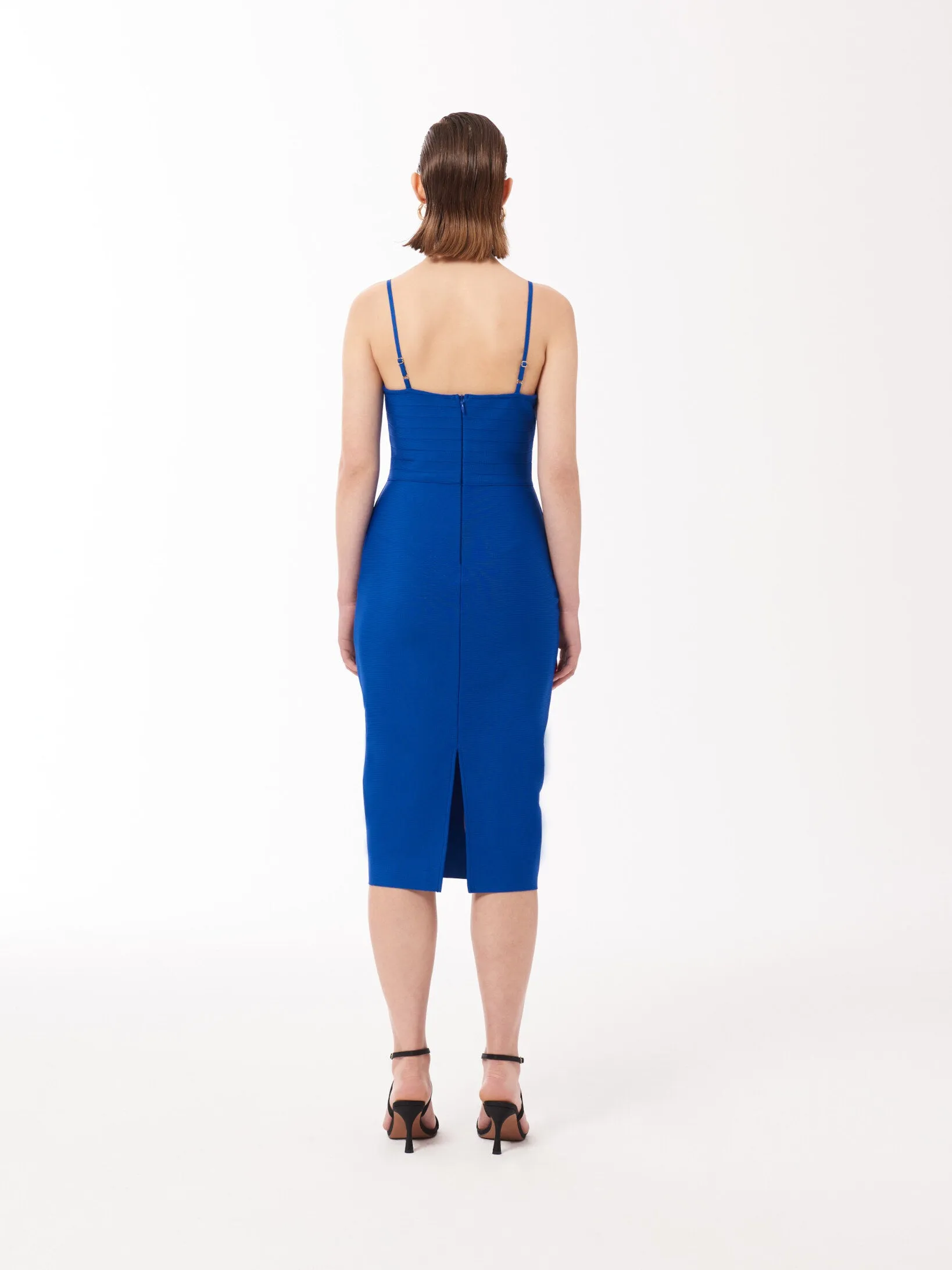 Split Strap Bustier Bandage Midi Dress in Cobalt Blue