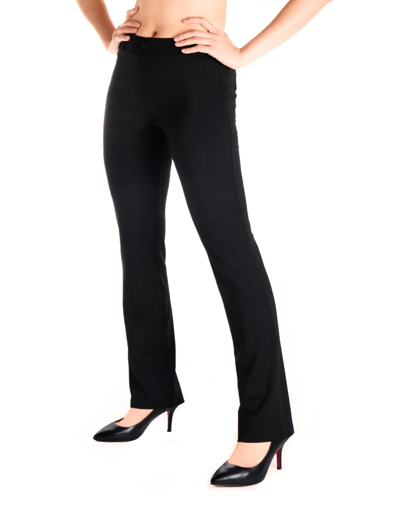 Straight Leg Yoga Dress Pants, Back Pockets (Black)