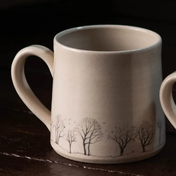 Sustainably Handcrafted Irish Pottery Mugs of Wildflower, Tree and Honey-Bee Artwork