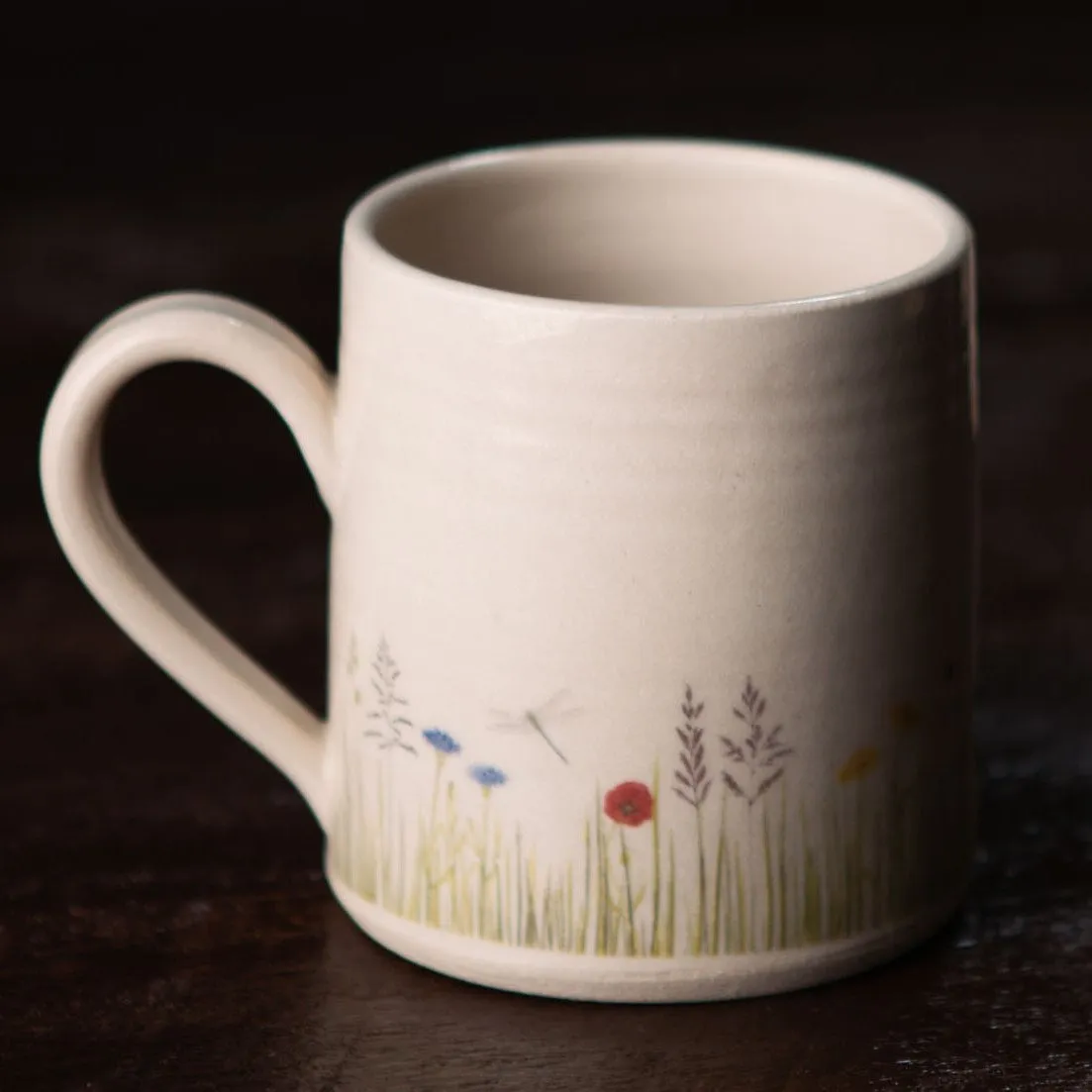 Sustainably Handcrafted Irish Pottery Mugs of Wildflower, Tree and Honey-Bee Artwork