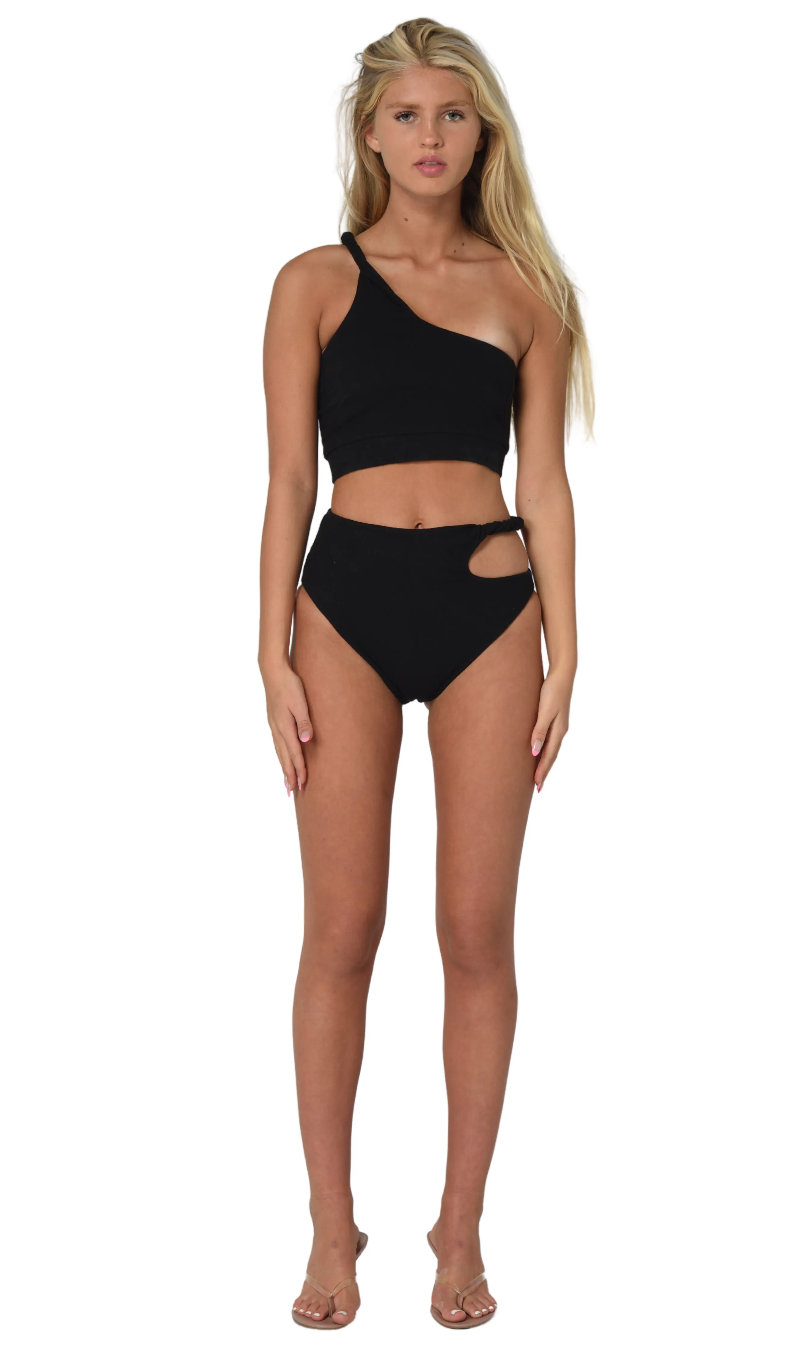 SWIRL BIKINI TOP, BLACK