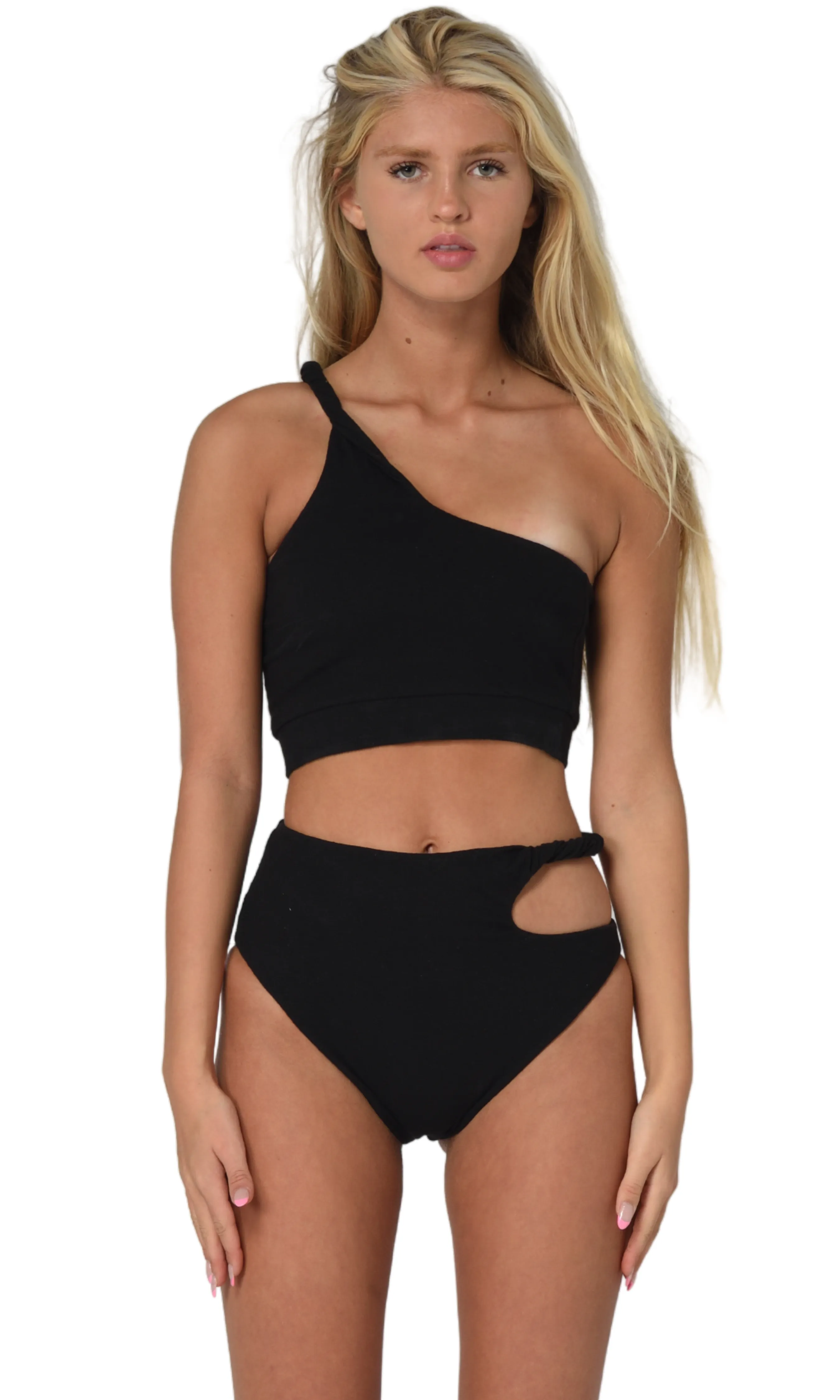 SWIRL BIKINI TOP, BLACK