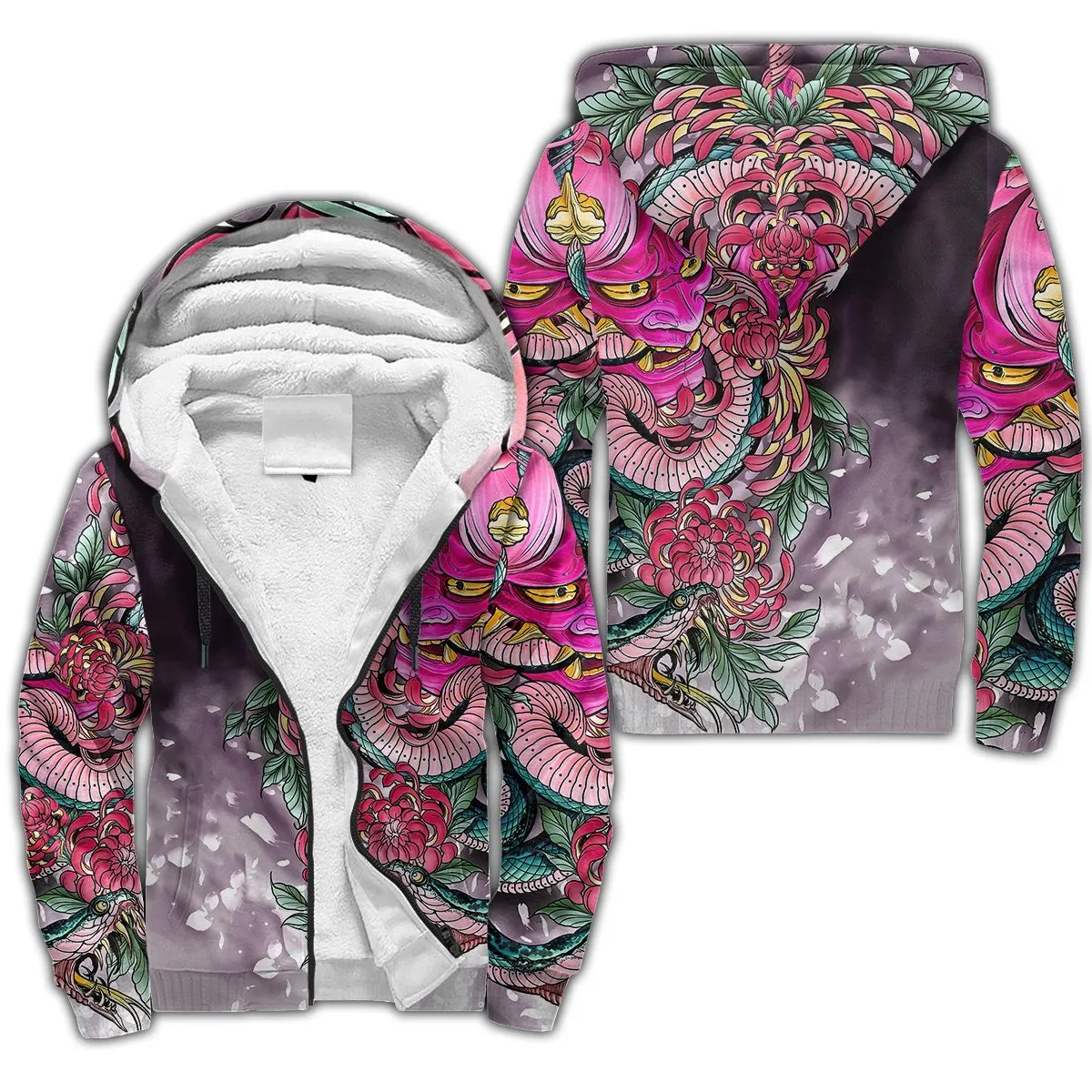 Tattoo Pattern 3D-Printed Winter Zipped Hoodie