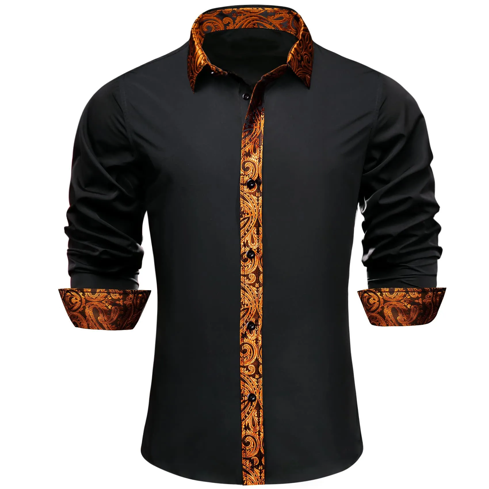 Ties2you Dress Shirt Black Solid Splicing Brown Button Up Long Sleeve Shirts for Men