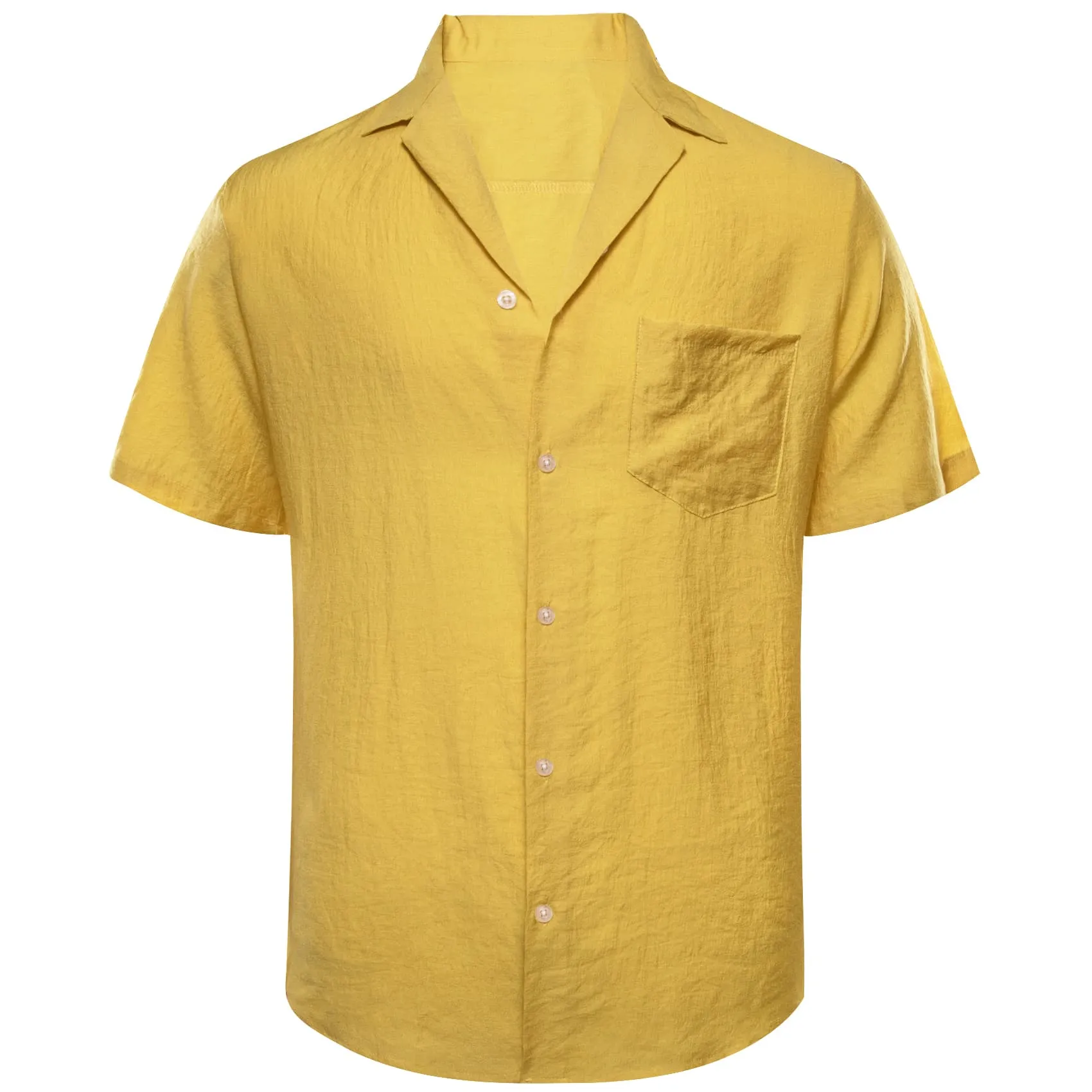 Ties2you Short Sleeve Shirt Butter Yellow Solid Men's Silk Notched Collar Button Down Shirt