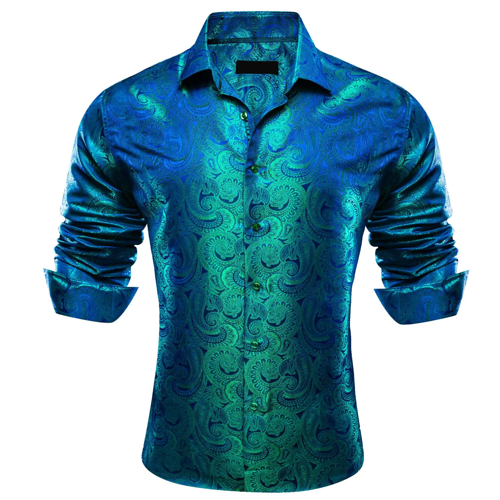 Ties2you Work Shirt Blue Green Paisley Silk Mens Button Down Long Sleeve Dress Shirt Top