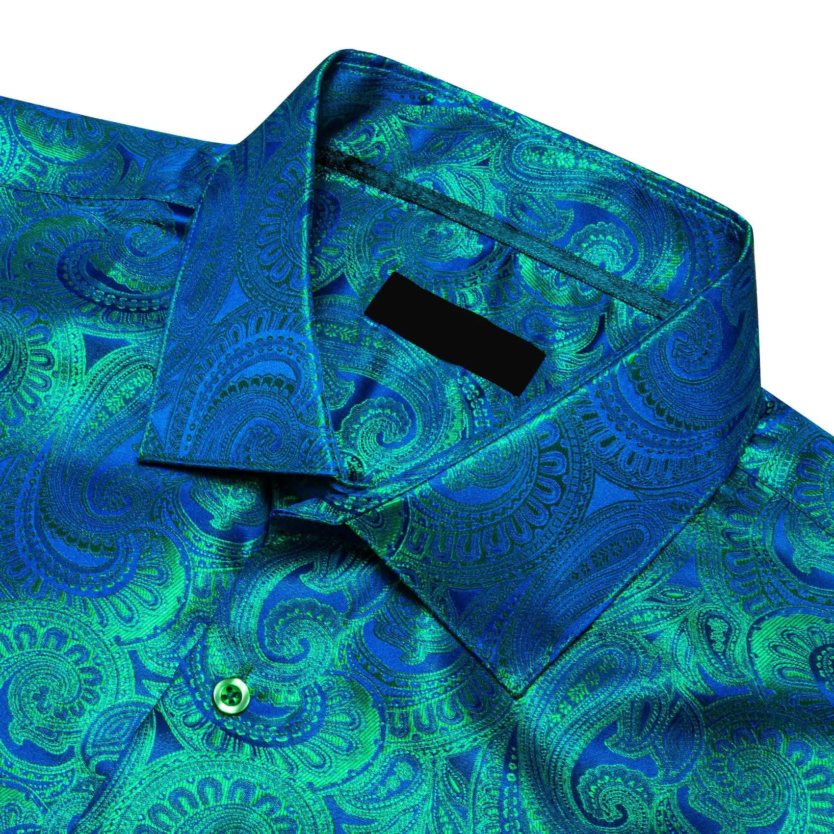 Ties2you Work Shirt Blue Green Paisley Silk Mens Button Down Long Sleeve Dress Shirt Top