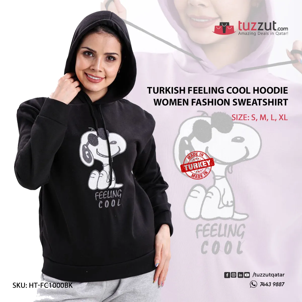 Turkish Feeling Cool Hoodie Women Fashion Sweatshirt-Black