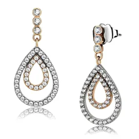 Two-Tone IP Rose Gold Stainless Steel Earrings with AAA Grade CZ in Clear for Women Clear Stone Color Style DA227