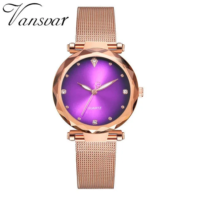 Vansvar Modern Fashion Quartz Watch Men Women Mesh Watch High Quality Casual Wristwatch Gift for Female 533