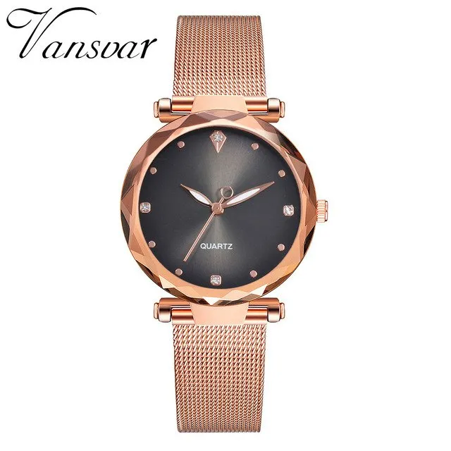 Vansvar Modern Fashion Quartz Watch Men Women Mesh Watch High Quality Casual Wristwatch Gift for Female 533