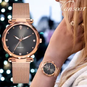 Vansvar Modern Fashion Quartz Watch Men Women Mesh Watch High Quality Casual Wristwatch Gift for Female 533