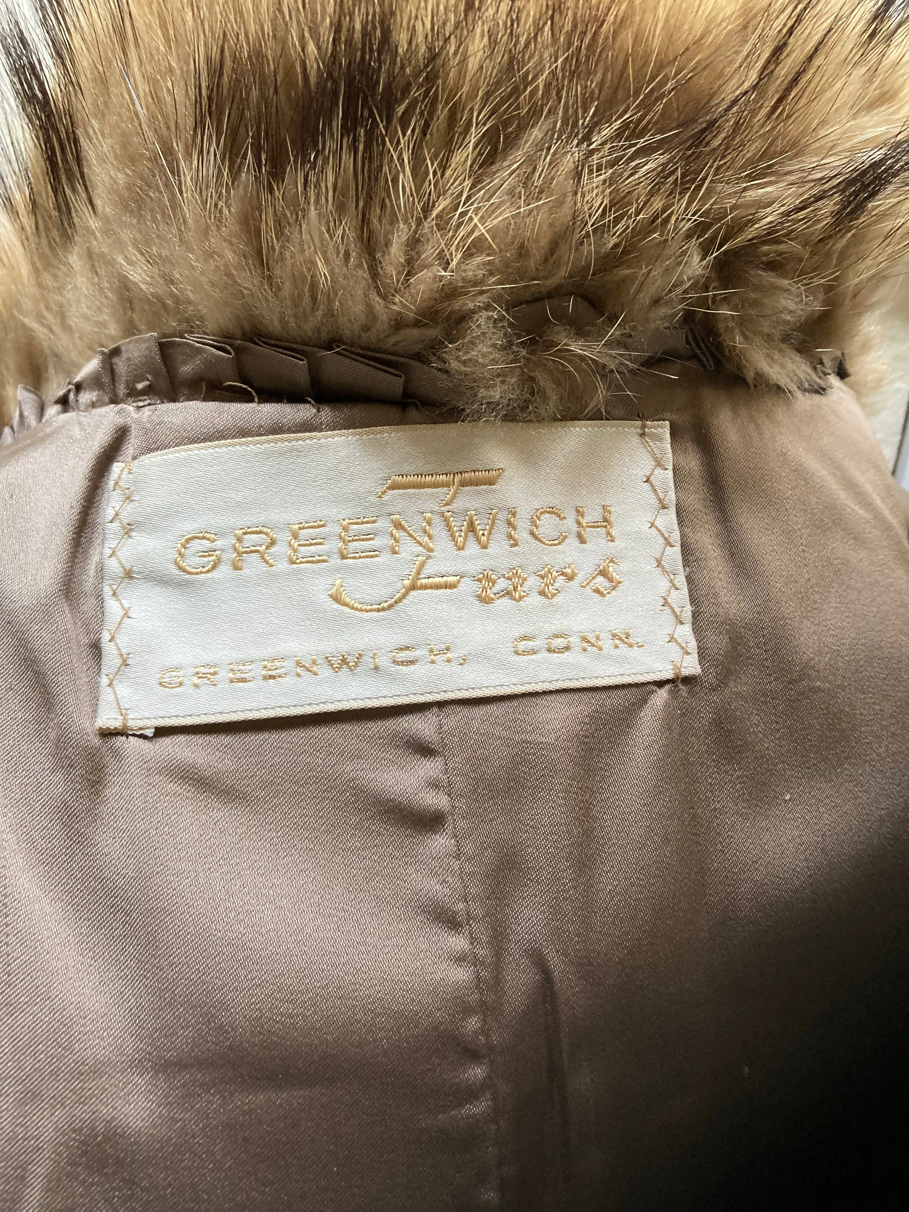 Vintage Greenwich Furs Light Brown Fur Coat, Made in USA, Chest 38”