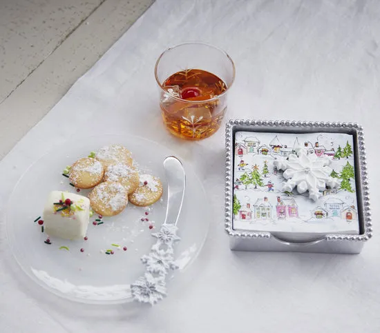 White Snowflake Beaded Napkin Box