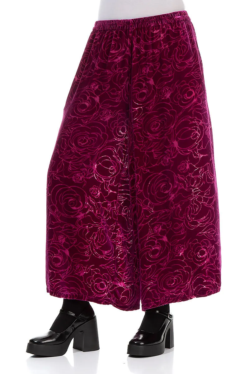 Wide Devoré Roses Royal Fuchsia Silk Velvet Trousers