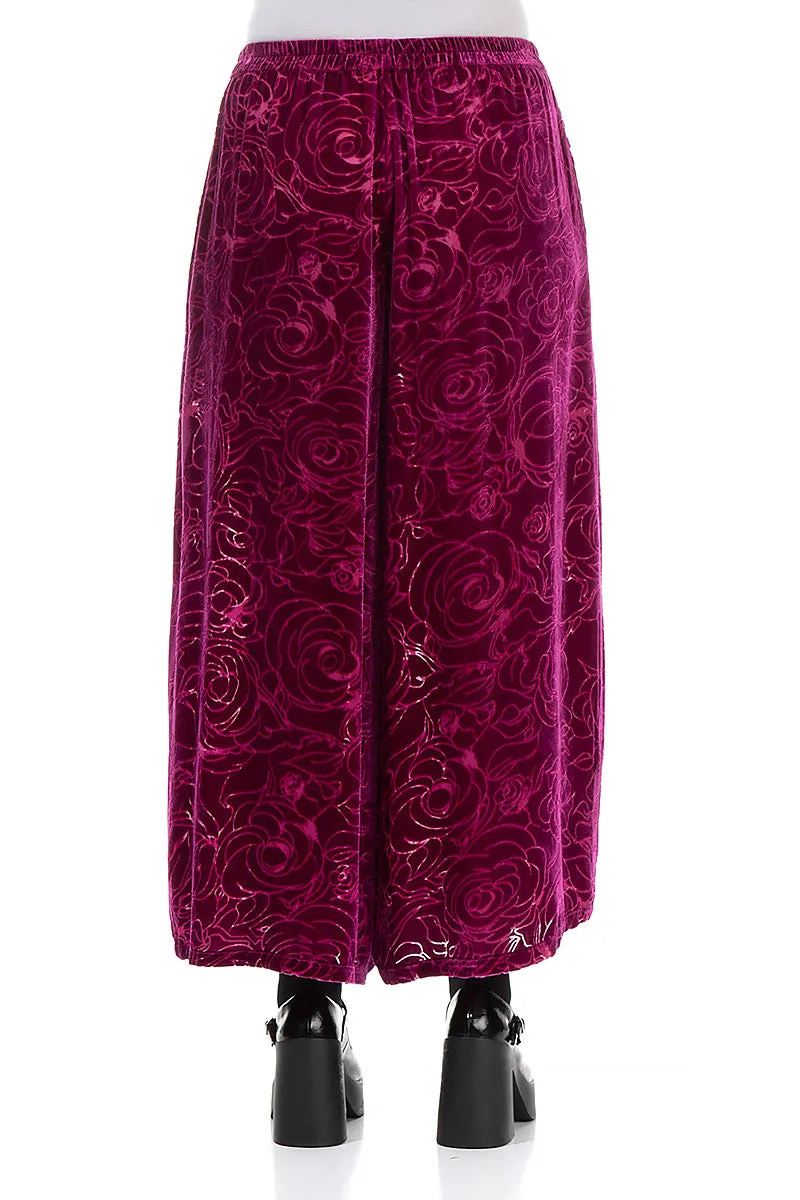 Wide Devoré Roses Royal Fuchsia Silk Velvet Trousers