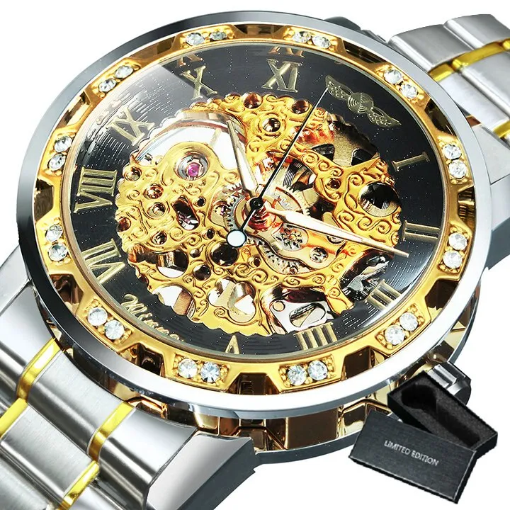 WINNER Top Brand Luxury Mechanical Mens Watches Dial Carving Skeleton Watch Stainless Steel Strap Classic Dress Wrist Watches