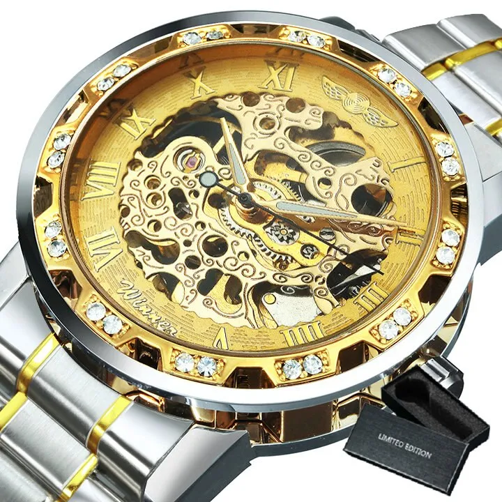 WINNER Top Brand Luxury Mechanical Mens Watches Dial Carving Skeleton Watch Stainless Steel Strap Classic Dress Wrist Watches