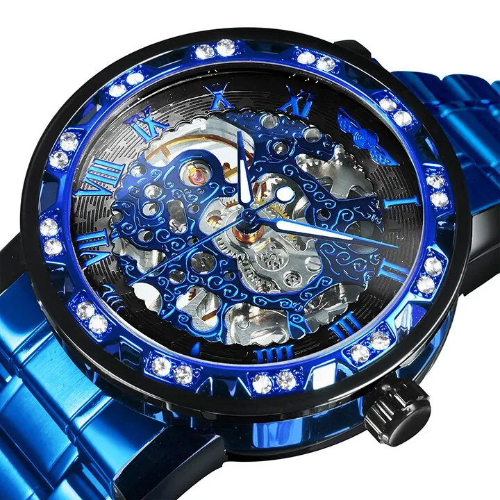 WINNER Top Brand Luxury Mechanical Mens Watches Dial Carving Skeleton Watch Stainless Steel Strap Classic Dress Wrist Watches