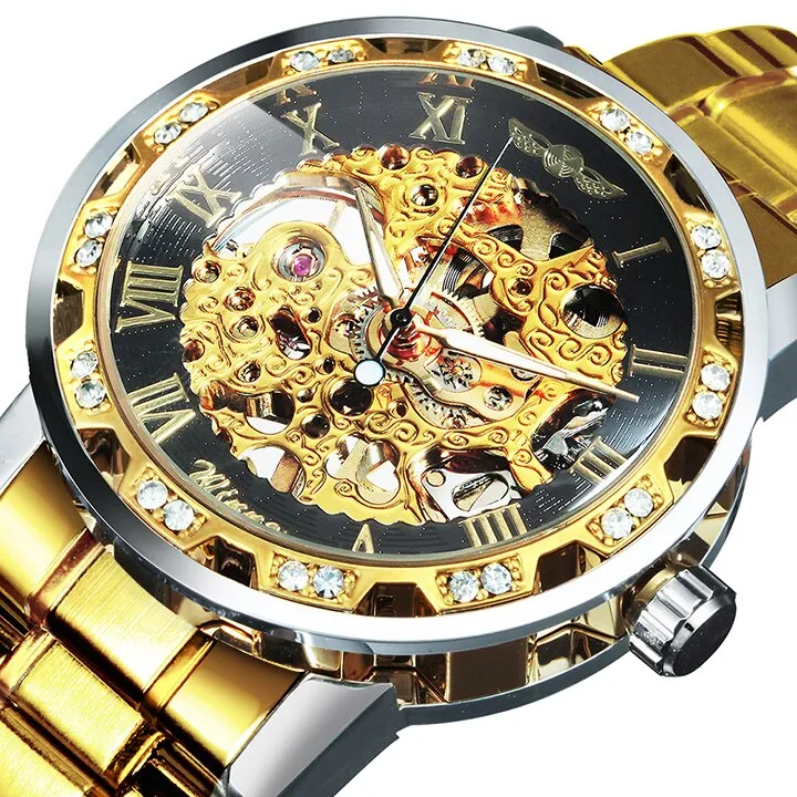 WINNER Top Brand Luxury Mechanical Mens Watches Dial Carving Skeleton Watch Stainless Steel Strap Classic Dress Wrist Watches