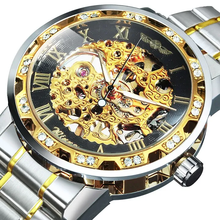 Winner Transparent Diamond Mechanical Watch Skeleton Wrist Watch for Men Top Brand Luxury Watches Male часы мужские Royal Gift