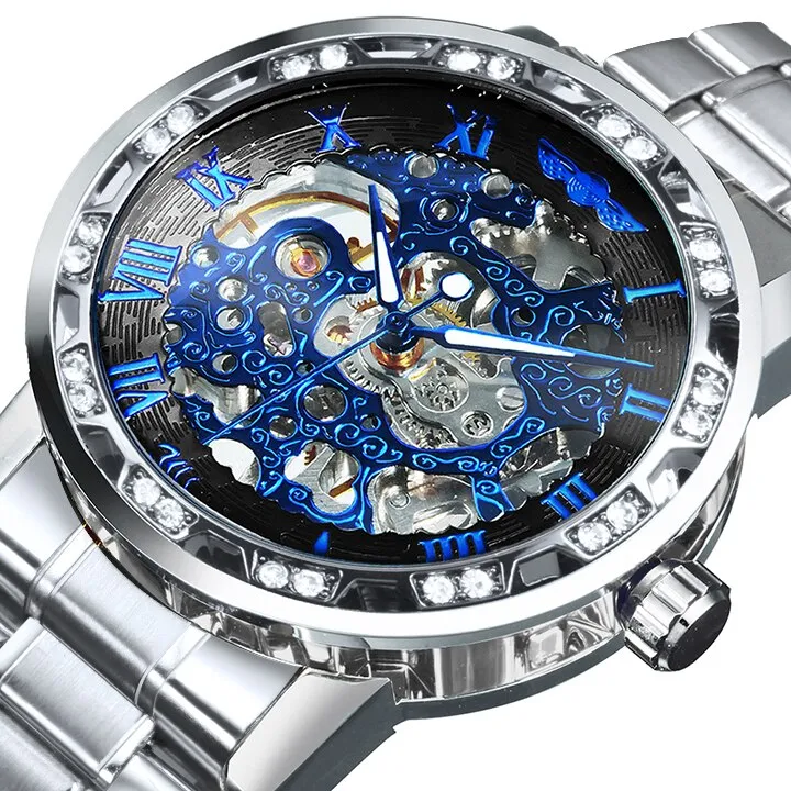 Winner Transparent Diamond Mechanical Watch Skeleton Wrist Watch for Men Top Brand Luxury Watches Male часы мужские Royal Gift