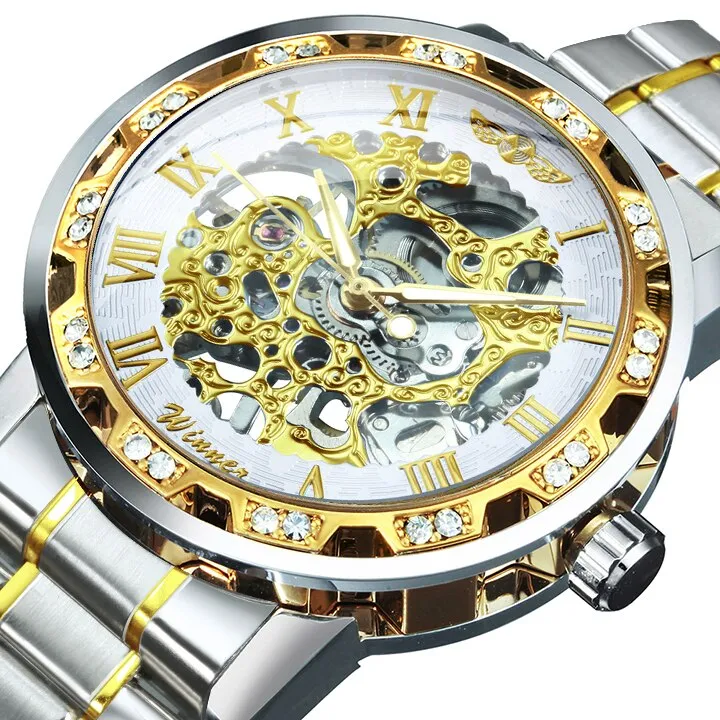 Winner Transparent Diamond Mechanical Watch Skeleton Wrist Watch for Men Top Brand Luxury Watches Male часы мужские Royal Gift