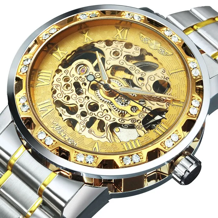 Winner Transparent Diamond Mechanical Watch Skeleton Wrist Watch for Men Top Brand Luxury Watches Male часы мужские Royal Gift