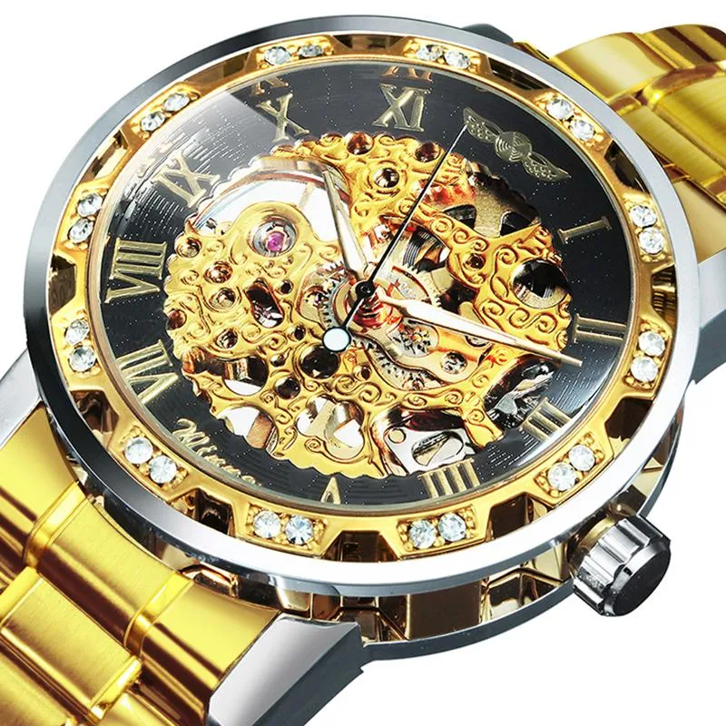 Winner Transparent Diamond Mechanical Watch Skeleton Wrist Watch for Men Top Brand Luxury Watches Male часы мужские Royal Gift