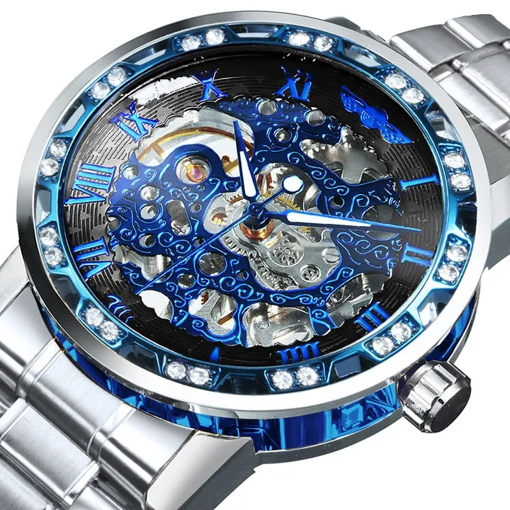 Winner Transparent Diamond Mechanical Watch Skeleton Wrist Watch for Men Top Brand Luxury Watches Male часы мужские Royal Gift