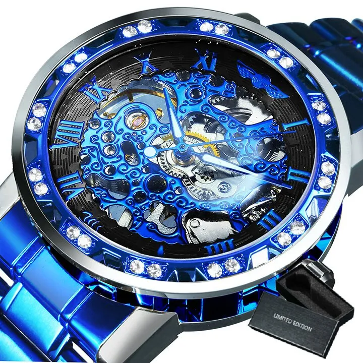 Winner Transparent Diamond Mechanical Watch Skeleton Wrist Watch for Men Top Brand Luxury Watches Male часы мужские Royal Gift